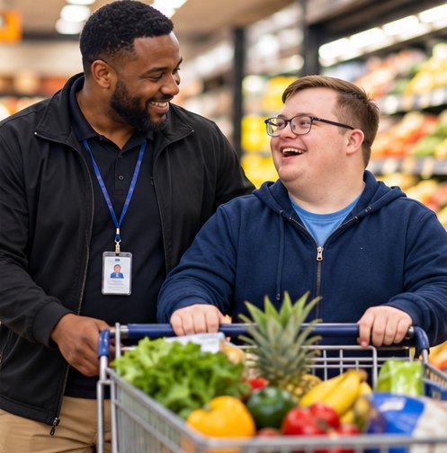 A support professional with an adult client in the community